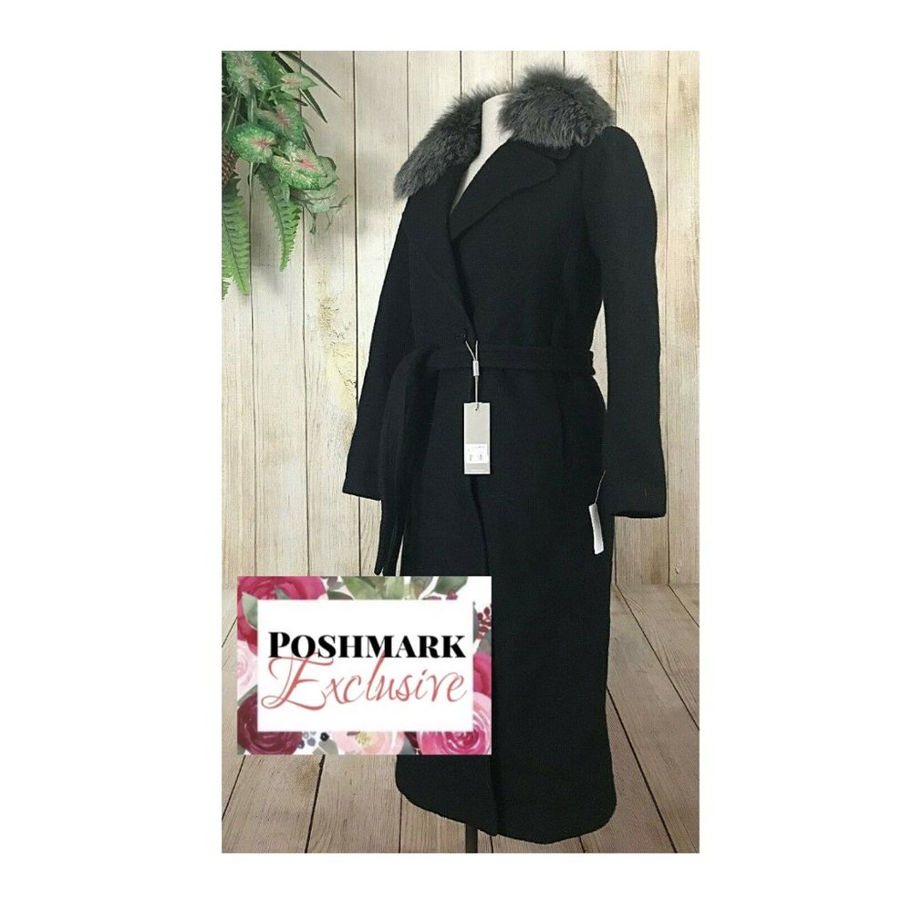Soia & Kyo Designer FOX FUR Maxi Wool Coat, Small